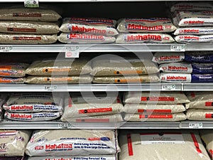 Bags of Long Grain Rice for Sale at a Grocery Store