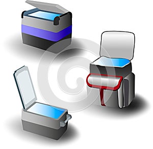 Bags refrigerators of different designs and colors on a transparent background