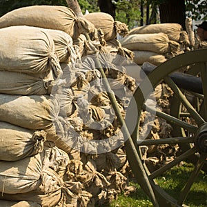 Bags with sand as old war barricade