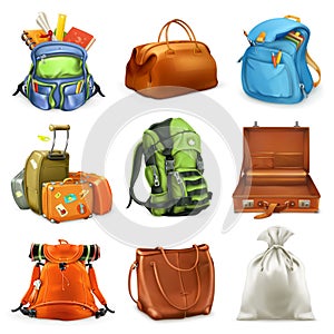 Bags set. 3d vector icon