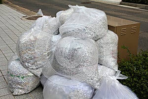 Bags of shredded paper documents in Japan