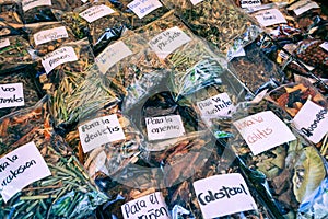 Bags of traditional spices for sale in Mexico