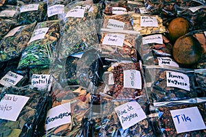 Bags of traditional spices for sale in Mexico