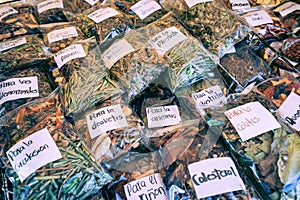 Bags of traditional spices for sale in Mexico