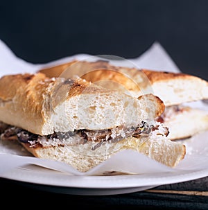 Baguet sandwich with beef and mayonnaise