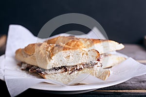 Baguet sandwich with beef and mayonnaise
