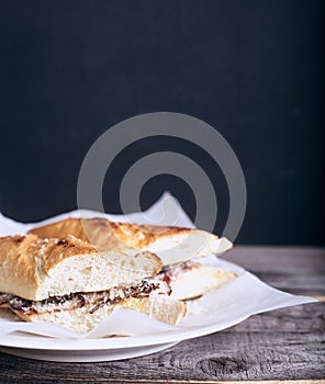 Baguet sandwich with beef and mayonnaise