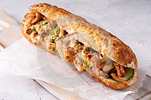 Baguette Asian fusion vegan sandwich with fermented and fresh vegetables