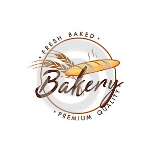 Baguette Bakery and Dessert Logo, Sign, Icon, Emblem, Flat Vector Design photo