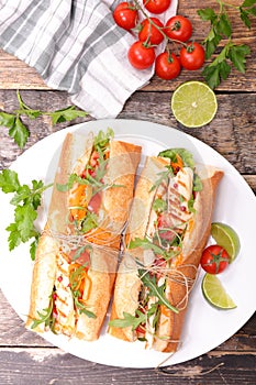 Baguette with chicken and vegetable