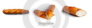 Baguette isolated on a white background. Bread isolated.