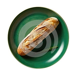 Baguette On A Limegreen Abstraction Round Plate, French Dish. Generative AI