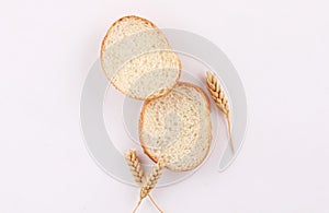 Baguette slices on white background