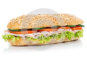 Baguette sub sandwich with ham whole grains grain fresh isolated