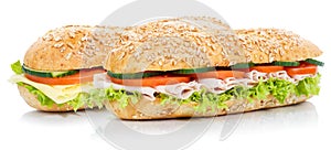 Baguette sub sandwiches with ham and cheese whole grains fresh i