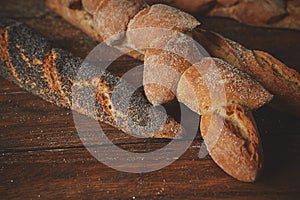 Baguette on a wooden table