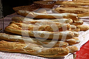 Baguettes on a french road market