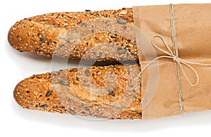 Baguettes with seeds top view.