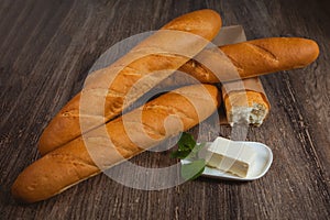 Baguettes on thr wooden table