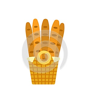 Baguettes in Wooden Basket Vector Bakery Shop