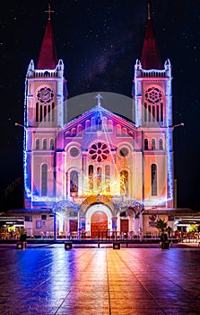 Baguio Cathedral at night under the starts