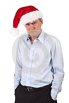 Bah Humbug Grumpy Man in Santa Hat photo