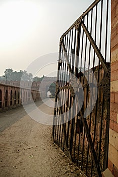 Bahadur Shah Gate at head of Arched bridge linking Salimgarh For