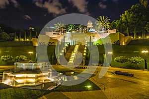 Bahai gardens at night