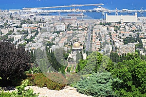 Bahai Gardens and sea port in Haifa, Israel.