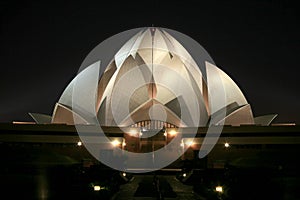 Bahai lotus temple at night in delhi