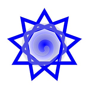 Bahai Star Islam Symbol In Blue On A White Background
