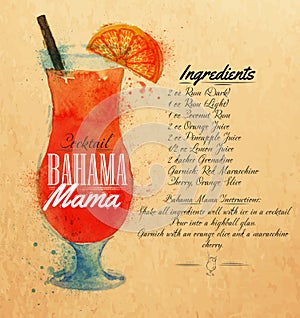 Bahama mama cocktails watercolor kraft