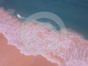 Bahamas: Aerial view turquoise water of Pink Beach, summer vacation on Harbour Island, travel and dream beach concept