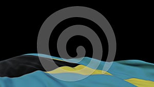 Bahamas fabric flag waving on the wind loop. Bahamian embroidery stiched cloth banner swaying on the breeze. Half-filled black