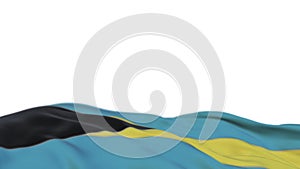 Bahamas fabric flag waving on the wind loop. Bahamian embroidery stiched cloth banner swaying on the breeze. Half-filled white