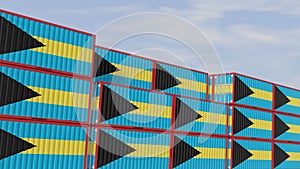 Bahamas flag containers are located at the container terminal. Concept for Bahamas import and export 3D