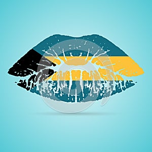 Bahamas Flag Lipstick On The Lips Isolated On A White Background. Vector Illustration.
