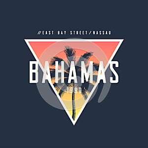 Bahamas Nassau t-shirt and apparel design with rough palm tree,