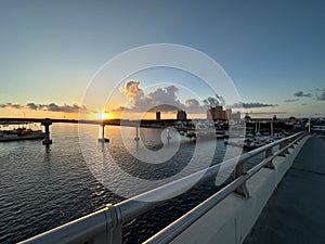 Bahamas sunset from bridge with Atlantis Paradise Island in the background photo