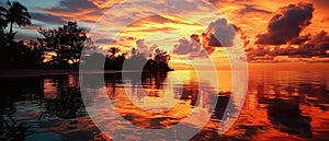 Bahamian Sunsets Fiery Hues Reflecting Off Tranquil Island Waters