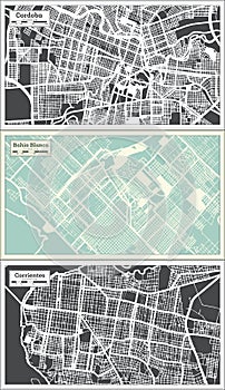 Bahia Blanca, Corrientes and Cordoba Argentina City Map Set