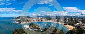 Scenic view of Bahia de la Concha to San Sebastian in Spain photo