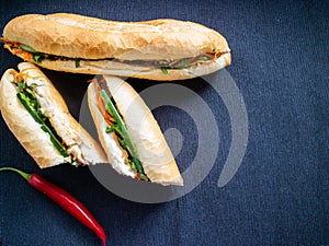 Bahn mi bo cut and banh mi heo nuong on a dark background photo