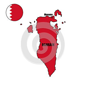 Bahrain country flag vector map on isolated white background and pin for travel, middle east, and geography concepts.