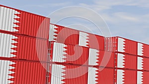 Bahrain flag containers are located at the container terminal. Concept for Bahrain import and export 3D