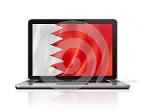 Bahrain flag on laptop screen isolated on white. 3D illustration