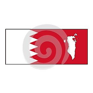 Bahrain Flag rectangle with map within on isolated white for Middle East or Arabian Gulf push button concepts.