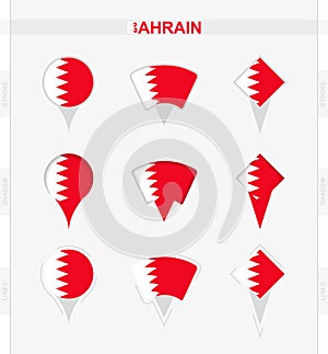 Bahrain flag, set of location pin icons of Bahrain flag