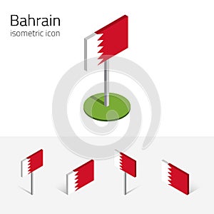 Bahrain flag, vector set of 3D isometric flat icons