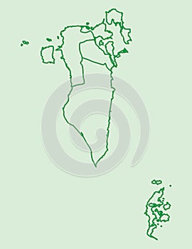Bahrain map with green lines of Govern orates or parts on light background vector illustration